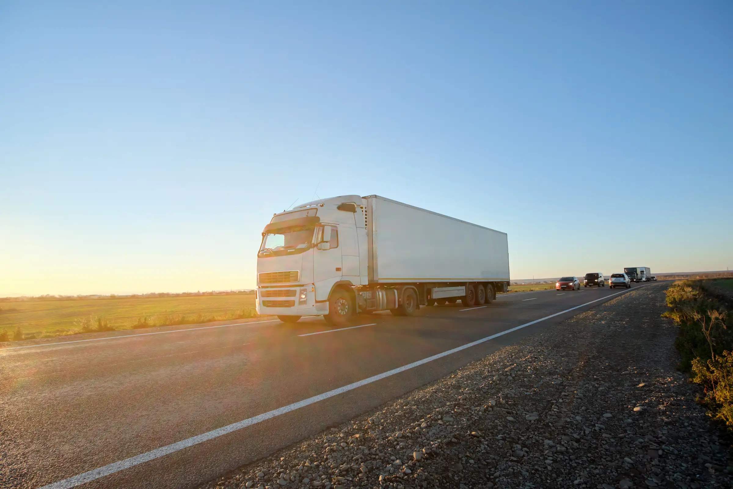 Deep freeze reefer trailer driving on highway staying cooler with it's PolyFrost coating.