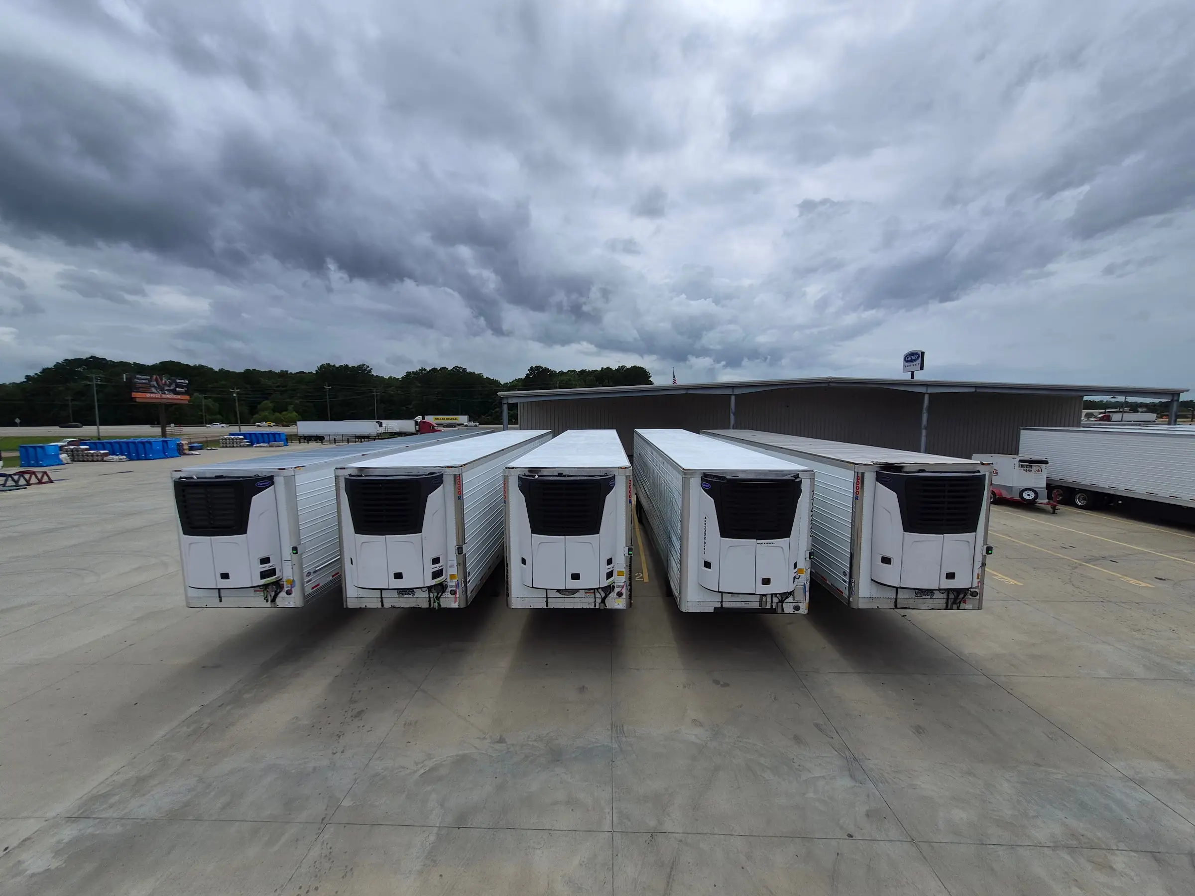 Front view of deep freeze trailers which are cheaper to cool with the PolyFrost coating.